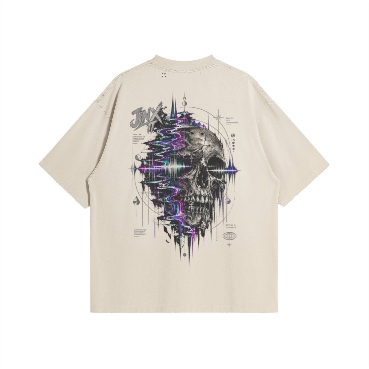 LOST SIGNAL – חולצת JINX IT Oversized Distressed עם גרפיקה בגב