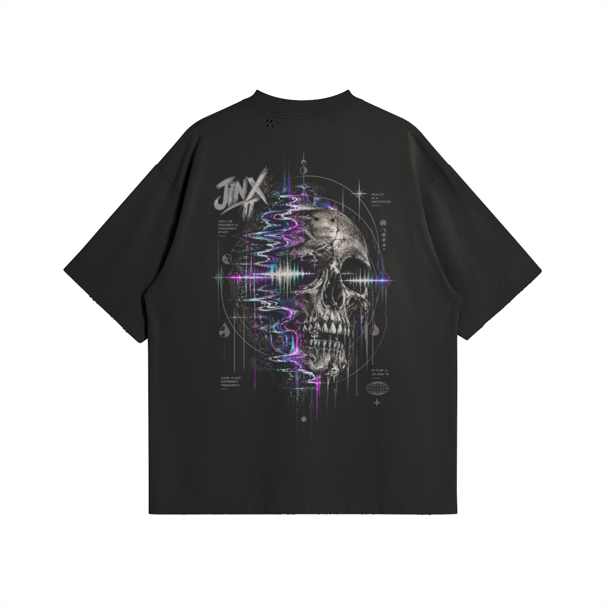 LOST SIGNAL – חולצת JINX IT Oversized Distressed עם גרפיקה בגב