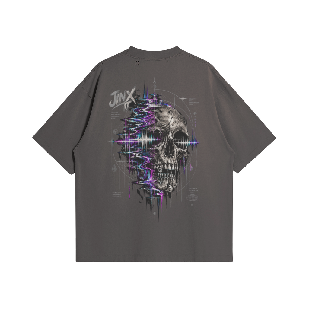 LOST SIGNAL – חולצת JINX IT Oversized Distressed עם גרפיקה בגב