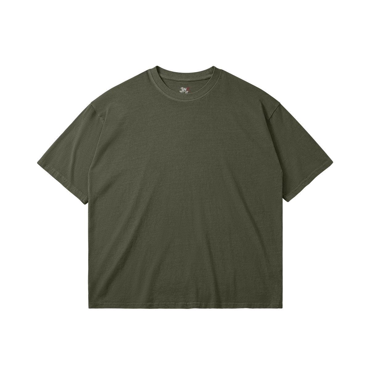 JINX WASHED – חולצת JINX IT 200GSM בצבע ירוק זית במבט קדמי