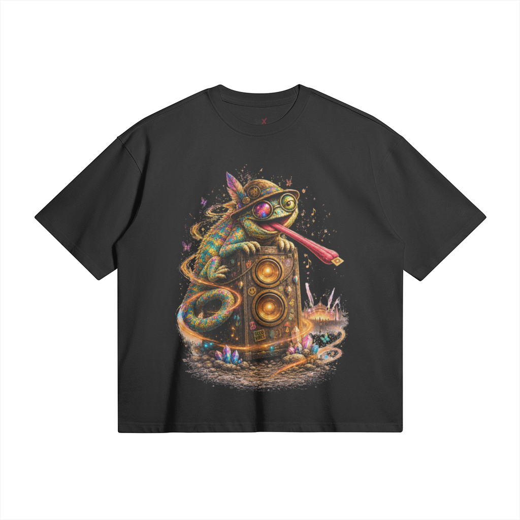 ACID CHAMELION – חולצת JINX IT Boxy 280GSM בצבע שחור עם הדפס קדמי