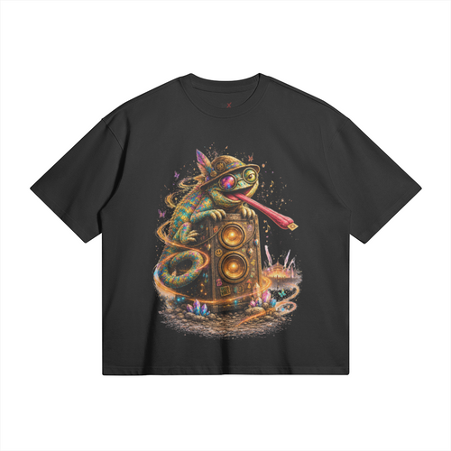 ACID CHAMELION – חולצת JINX IT Boxy 280GSM בצבע שחור עם הדפס קדמי